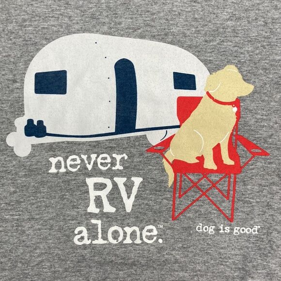 Dog Is Good Raglan T-Shirt Never RV Alone SZ S Fitted Gray Golden Retriever EUC - Picture 2 of 7